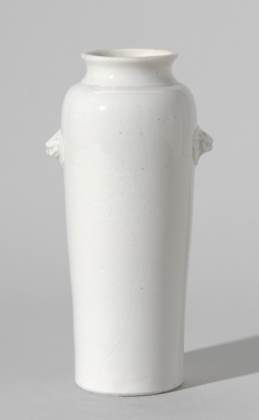 Sleeve Vase with Incised Tree Peony Design and Animal Mask Handles - Image 2