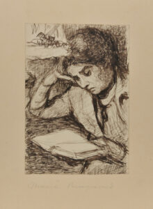 Femme lisant, la tête appuyée sur la main