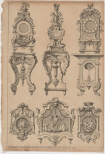 Portes a horloges, cartouches, vases et pendules