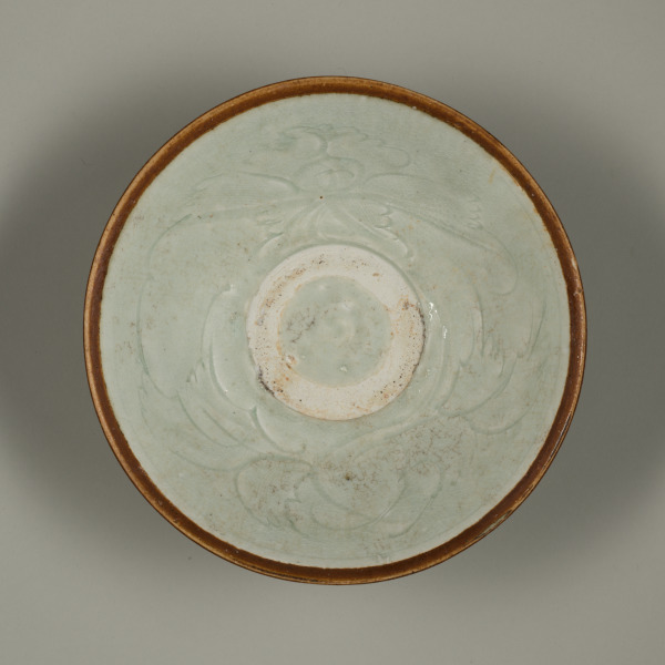 Bowl with Faux-Metal Rim and Carved Flower Design