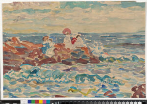 Figures on Rocks (recto); Study of Three Figures (verso)