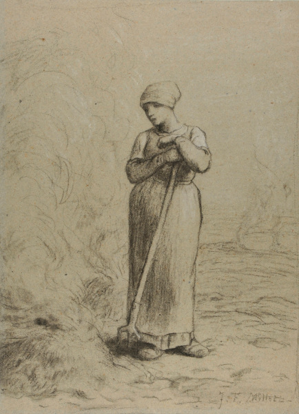 WOMAN RESTING ON HER PITCHFORK