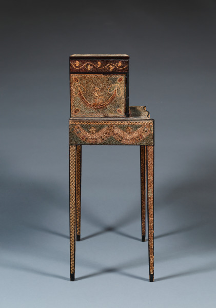 Paper Filigree Cabinet on Stand with Hairwork and Watercolor Panels - Image 4