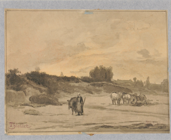 Farm Landscape with Maid and Cow, Farm Wagon Behind - Image 2