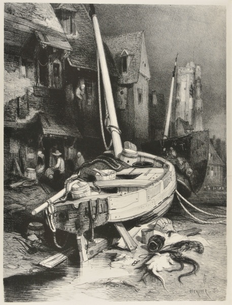 Bateaux de pêche à marée basse dans le port de Caen - Image 3