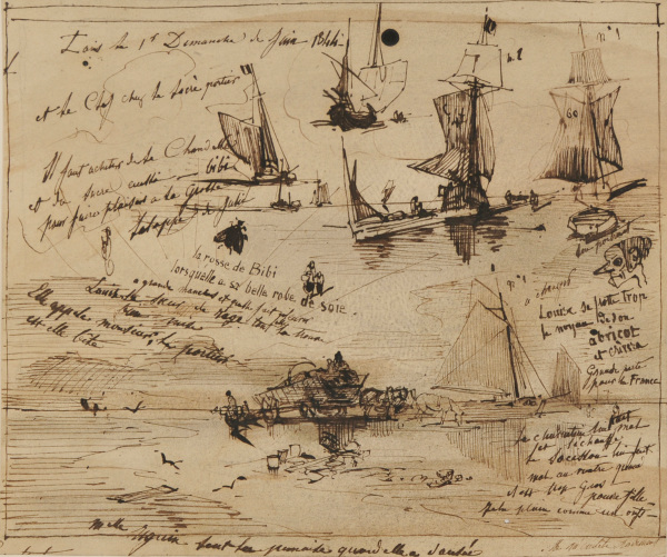 Study of Boats and Ships, and Beach Scene with Wagon and Horses - Image 2
