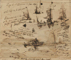 Study of Boats and Ships, and Beach Scene with Wagon and Horses