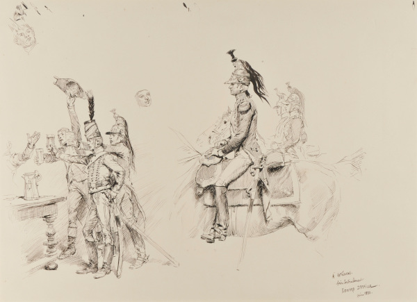 Military Sketches: Soldiers Drinking, and Soldiers on Horseback - Image 3