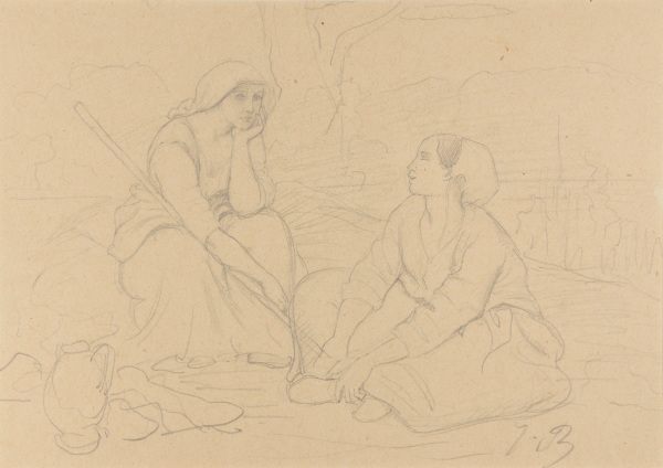 Two Seated Women in Conversation, One with a Staff - Image 3