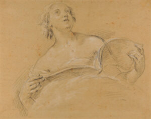 A Girl Looking Upward Holding a Music Book