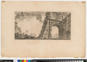 I. Arco di Tito in Romaq. 2. Villa Farnese. 3. Colone. del Temo. di Gve. St.re. 4.Arco. di Seto. Servro. 5.To. della Pace (I. Arch of Titus 2. Villa Farnese. 3. Columns of the Temple of Jupiter Stator. 4. Arch of Septimius Severus. 5. Temple of Peace)
