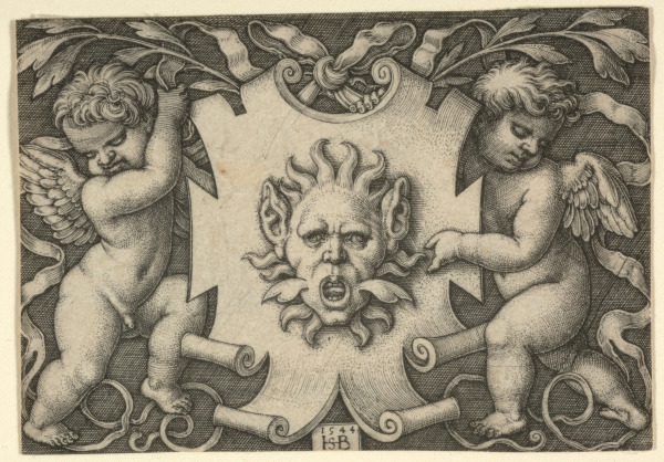 Ornament with a Mask Held by Two Putti - Image 4