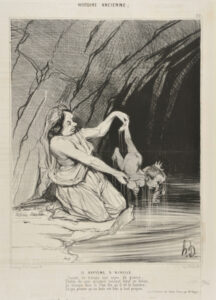 Le Baptême D’Achille. / Comme on trempe une arme de guerre, / Thétis de son moutard voulant faire un héros, / Le trempa dans le Styx dès qu’il vit la lumière; / Ce qui prouve qu’un bain est bon à tout propos. / (De l’influence des bains, poëme par Mr. Vigier).