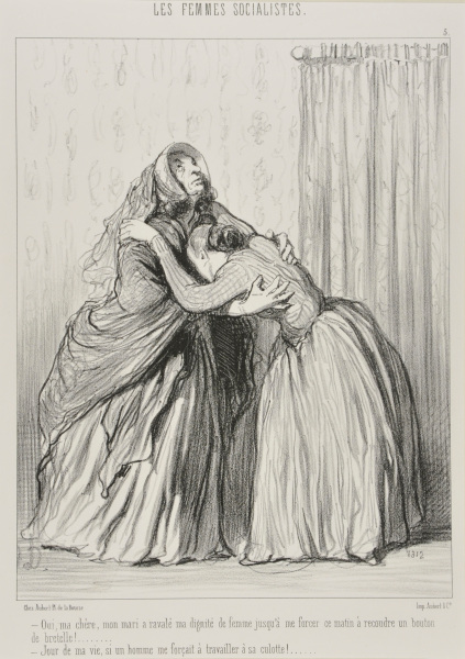 YES, MY DEAR... JUST IMAGINE... THIS MORNING HE FORCED ME TO SEW ON ONE OF HIS BUTTONS! HOW DARE HE REDUCE MY FEMALE DIGNITY IN SUCH A WAY! - THAT'D BE THE DAY, IF A MAN FORCED ME TO WORK ON HIS KNICKERS!