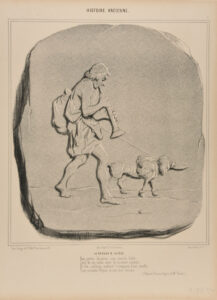 Le retour d’Ulysses. / Aux portes du palais, son caniche fidèle / Seul de ses vieux amis le reconnut soudain, / Et fut, sublime instinct! s’emparer d’une écuelle / Pour seconder Ulysse en son rusé dessein. / (Odyssée, Poésies légères de Mr. Vatout.)