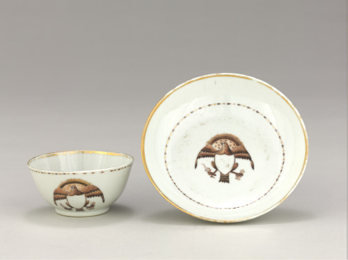 Export Tea Bowl and Saucer with Eagle Design