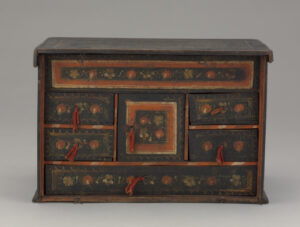 Small Chest with Drop Front (detached) and Six Drawers; Painted with Flower Patt