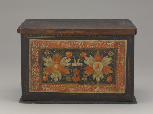 Small Chest with Drop Front (detached) and Six Drawers; Painted with Flower Patt - Image 6