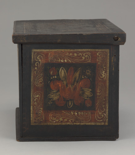 Small Chest with Drop Front (detached) and Six Drawers; Painted with Flower Patt - Image 4