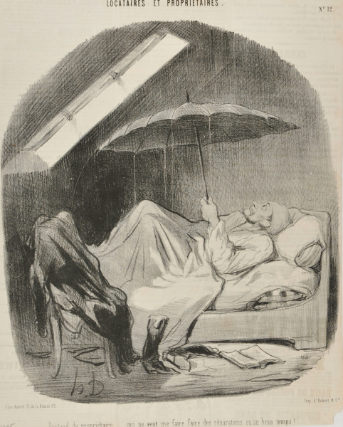 THE LANDLORD REALLY IS A REAL ROBBER... IT SEEMS HE CHOOSES TO MAKE ROOF REPAIRS ONLY DURING SUNNY WEATHER.