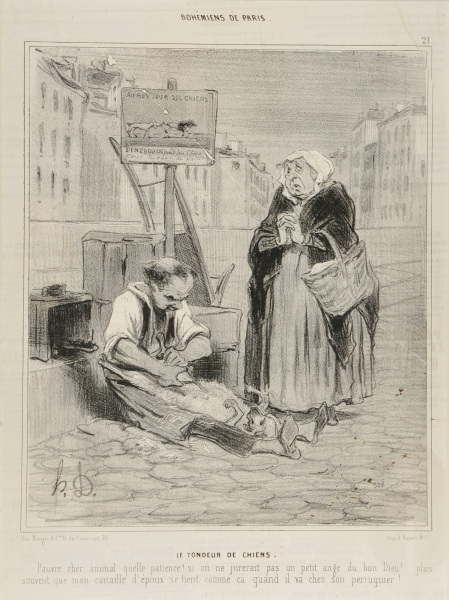 THE CLIPPER OF DOGS. POOR DEAR ANIMAL, WHAT A PATIENCE! ONE MIGHT ALMOST SWEAR HE IS AN ANGEL OF GOD. MUCH MORE SO THAN MY SCOUNDREL OF A HUSBAND WHO CURSES EVERY TIME HE GOES TO THE WIG-MAKER.