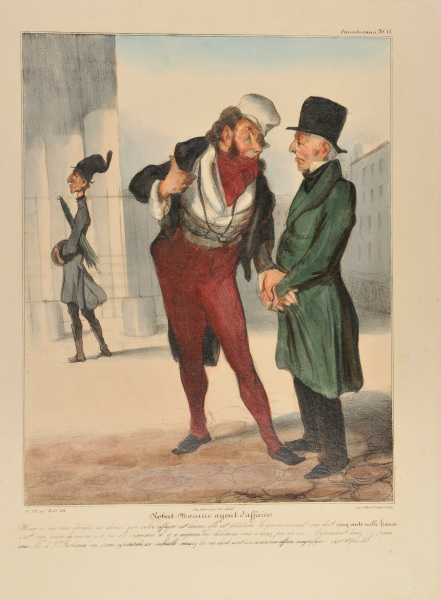 Robert Macaire agent d’affaires. Hier je me suis trompé en disant que votre affaire est bonne, elle est détestable. Le gouvernement vous doit cinq cents mille francs, c’est vrai, mais la créance n’a pas été reconnue, il y a aujourd’hui déchéance, vous n’aurez pas un sou. – Cependant, tenez, j’y pense, voici Mr. de St. Bertrand un riche capitaliste, un imbécille, vendez lui vos droits cent écus, ce sera une affaire magnifique…. (à part) et pas chère. - Image 2