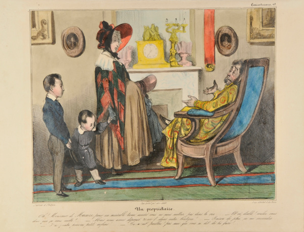 Un propriétaire. Oh ! Monsieur de Macaire, pour un misérable terme arriéré vous ne me mettrez pas dans la rue…… – Et où diable ! voulez vous donc que je vous mette !….. – Mais nous avons dépensé 30,000 f. dans votre boutique !…. – Raison de plus, ça me reviendra….. – J’ai quatre pauvres petits enfans….. – Ce n’est parbleu ! pas moi qui vous ai dit de les faire !…… - Image 3