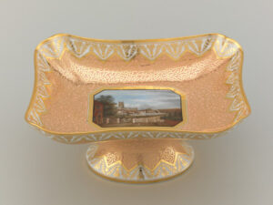 Centerpiece: View of Worcester, Showing Cathedral and Factory, in Front of Weir