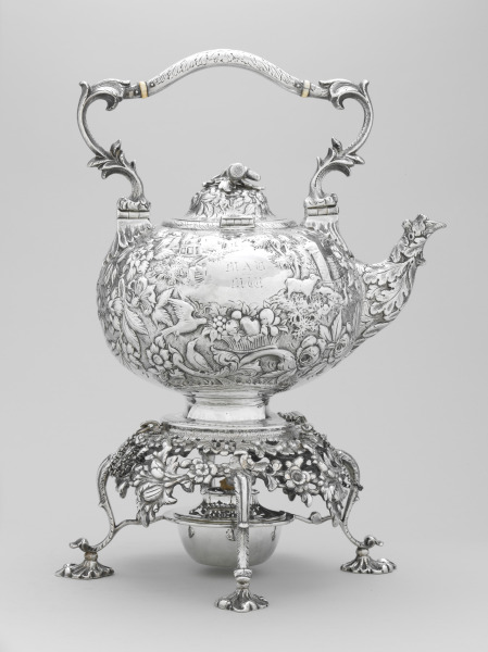 "ETRUSCAN" TEAKETTLE, STAND, LAMP