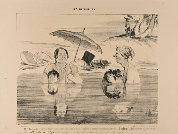 Mme Greluche: Oh Gustave, qu’elle est bonne! une vraie chaleur d’amour ! regarde-le notre fils Loulou ; la jolie petite figure qu’il fait !..- Mr. Greluche : Et Pyrame ! il a une peur….de Chien ! Si tu savais ce qu’il fait le petit capon ! - Image 2