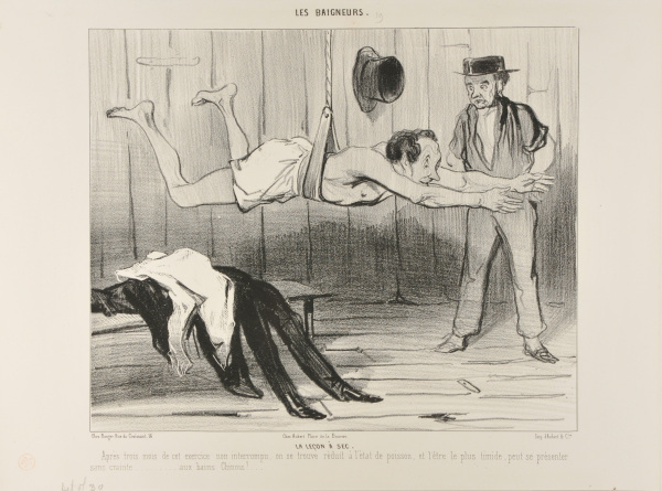 DRY RUN. AFTER THREE MONTHS OF UNINTERRUPTED DRY EXERCISE, ONE IS PRACTICALLY TRANSFORMED INTO A FISH, AND EVEN THE MOST TIMID PERSON CAN NOW DARE TO GIVE IT A TRY AT THE.... CHINESE BATHS.