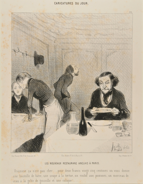 Les Nouveaux Restaurans Anglais a Paris. Vraiment ça n’est pas cher…. pour deux francs vingt cinq centimes on vous donne une bouteille de bière, une soupe à la tortue, un rosbif aux pommes, un morceau de veau à la gelée de groseille et une colique!…. - Image 4