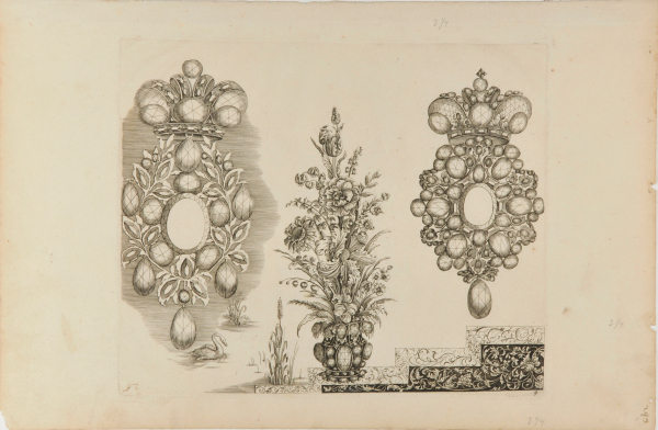 Two Designs for Jewelled Pendants and a Design for a Vase of Flowers - Image 4