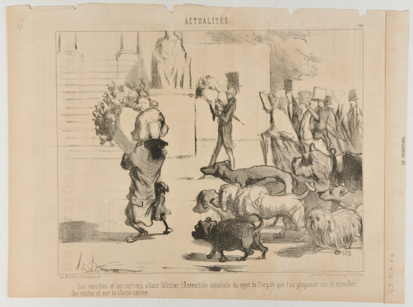 POODLES AND HOLDERS OF BONDS ON THEIR WAY TO CONGRATULATE THE NATIONAL ASSEMBLY FOR ABOLISHING THE TAX ON THE TRANSFER OF REVENUE AND ON THE OWNERSHIP OF DOGS.