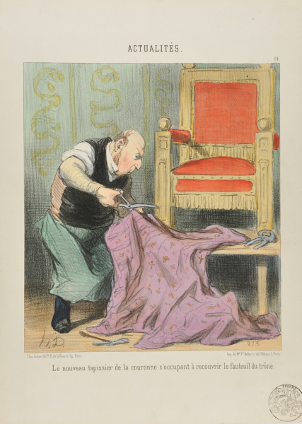 Le nouveau tapissier de la couronne s’occupant à recouvrir le fauteuil du trône. - Image 2