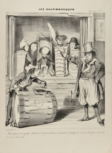 HERE YOU SEE THE GREAT CELEBRITIES OF LITERARY, MUSICAL AND ARTISTIC FRANCE. THEY ARE 36 FEET TALL - MEASURED BELOW SEA LEVEL.