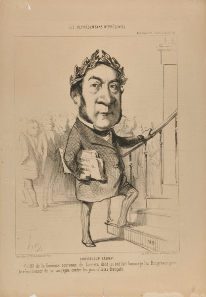 CHASSELOUP-LAUBAT. ON HIS HEAD HE IS WEARING THE FAMOUS LAUREL-WREATH PRESENTED TO HIM BY THE BURGRAVES FOR HIS CAMPAIGN AGAINST FRENCH JOURNALISTS.