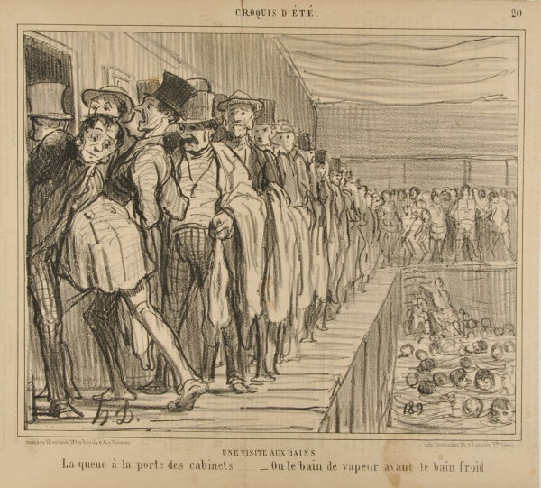 A VISIT TO THE BATHS. QUEUING IN FRONT OF THE CHANGING ROOMS - OR THE STEAM BATH BEFORE THE COLD BATH.