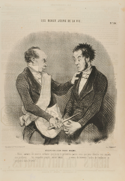 INITIATION OF A FREEMASON. WE KNOW FROM RELIABLE SOURCES THAT YOU ARE ONLY AMONG US TO REVEAL OUR SECRETS TO OUTSIDERS.... YOUR GUILTFUL PROJECTS WILL BE THWARTED...... I HAVE RECEIVED ORDER TO DRIVE THIS DAGGER INTO YOUR CHEST!