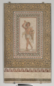 Fragment of floor mosaic depicting a dancing satyr