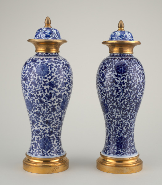 Covered Vase Decorated with Overall Flower and Vine Scroll Motif and Mount - Image 4