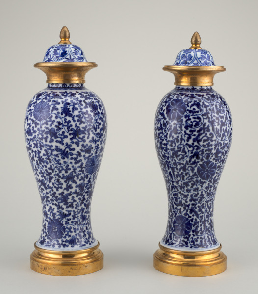 Covered Vase Decorated with Overall Flower and Vine Scroll Motif and Mount - Image 2