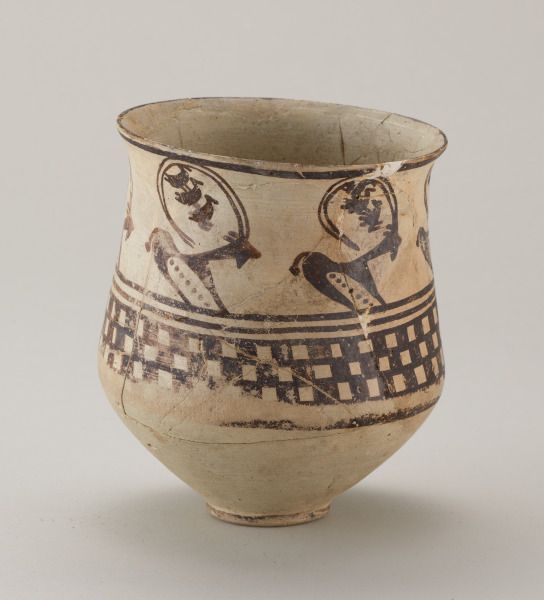 Large Cup Decorated with Stylized Mountain Goats and Birds