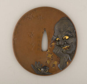 Hand Guard (tsuba) Decorated with Wasobei in the Hand of a Giant; Mt. Fuji