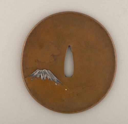 Hand Guard (tsuba) Decorated with Wasobei in the Hand of a Giant; Mt. Fuji - Image 2
