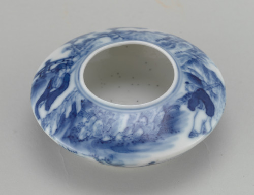 Small Brush Washer Decorated with Scene of Two Men in Landscape