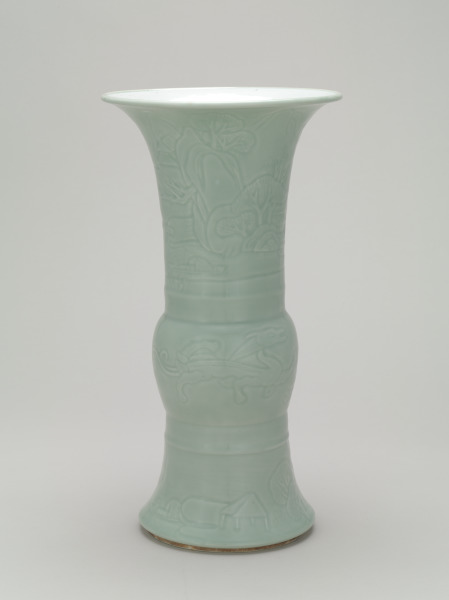 Large Zun-Shaped Vase with Carved Design of Landscapes and Dragons - Image 3