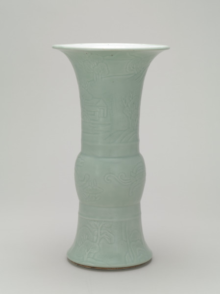 Large Zun-Shaped Vase with Carved Design of Landscapes and Dragons - Image 2