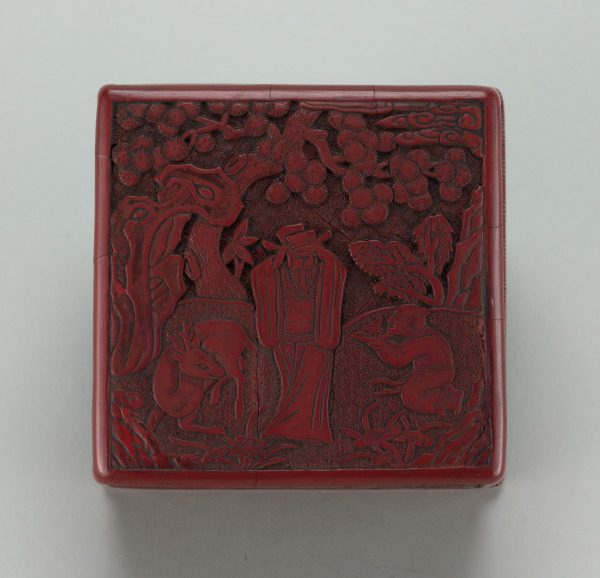 Box Decorated with a Deer, Official and Attendant in a Wooded Grove - Image 2