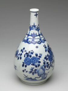 Large Sake Bottle with Design of Flowering Camillia Bush